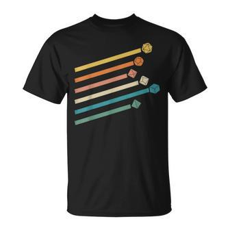 Vintage Minimalist Geeky Polyhedral Falling Retro Rainbow T-Shirt - Seseable