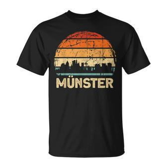 Vintage Münster Skyline Sonnenuntergang T-Shirt, Retro Design Tee - Seseable