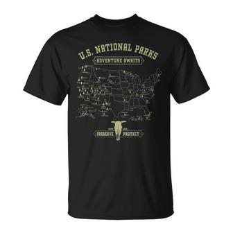 Vintage National Parks Map American Hiking Camping T-Shirt - Monsterry DE