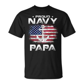 Vintage Proud Navy Papa With American Flag Veteran T-Shirt - Monsterry