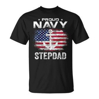 Vintage Proud Navy Stepdad With American Flag Veteran T-Shirt - Monsterry