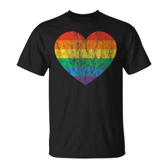 Vintage Rainbow Flag Colored Heart Lgbtq Lesbian Gay Pride T-Shirt - Monsterry CA