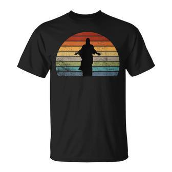 Vintage Retro Sunset Jesus Silhouette T-Shirt - Monsterry
