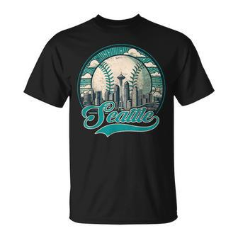 Vintage Seattle Baseball American Us Flag T-Shirt - Monsterry