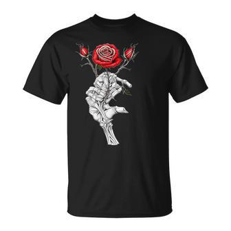 Vintage Skeleton Hand Holding Rose Valentine T-Shirt - Monsterry AU