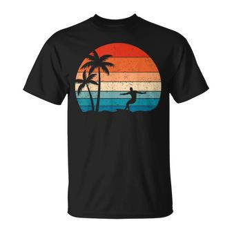 Vintage Sunset Palm Surfer Retro Surfing Beach Surf T-Shirt - Seseable