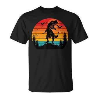 Vintage T-Rex Dinosaurier März Retro Sonnenuntergang Dinosaurier  T-Shirt - Seseable