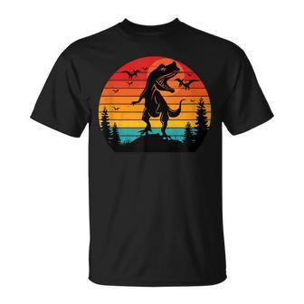 Vintage T-Rex Dinosaurier März Retro Sonnenuntergang Dinosaurier T-Shirt - Seseable