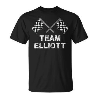 Vintage Team Elliott Family Name Checkered Flag Racing T-Shirt - Seseable