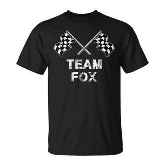 Vintage Team Fox Family Name Checkered Flag Racing T-Shirt - Seseable