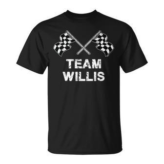 Vintage Team Willis Family Name Checkered Flag Racing T-Shirt - Seseable