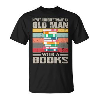 Vintage Never Underestimate An Old Man With Books Lovers T-Shirt - Seseable
