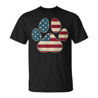 Vintage Usa Flag 4Th Of July Paw Print Patriotic Dog Lover T-Shirt - Monsterry DE