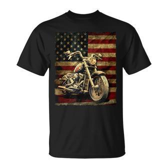 Vintage Usa Flag Motorcycle Retro Biker Mens T-Shirt | Mazezy