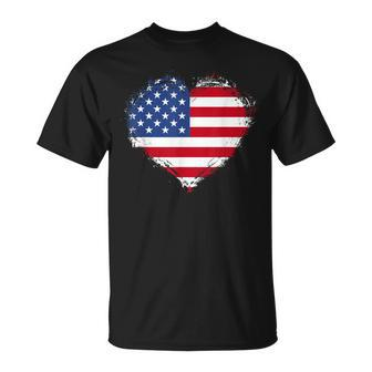 Vintage Usa Patriotic 4Th Of July Fourth American Flag Heart T-Shirt - Monsterry DE