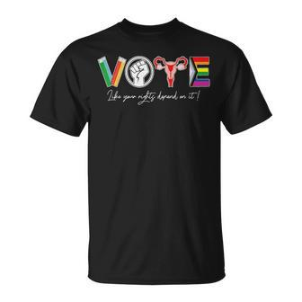Vote Books Fist Uterus Lgtbq Flag Retro Pro Choice Liberal T-Shirt - Seseable