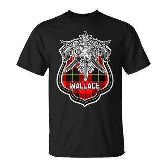 Wallace Scottish Clan Family Tartan Lion Sword Name T-Shirt - Seseable