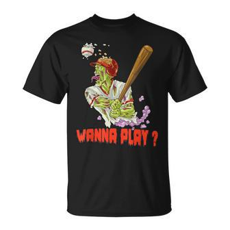 Wanna Play Zombie Baseball Player T-Shirt - Monsterry CA