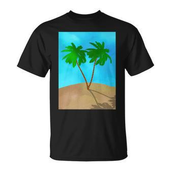 Watercolor Palm Tree Beach Scene Collage T-Shirt - Monsterry DE