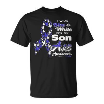 I Wear Blue And White For My Son Als Awareness T-Shirt - Monsterry CA