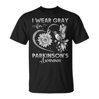 I Wear Gray For Parkinson's Awareness Hummingbird Sunflower T-Shirt - Seseable