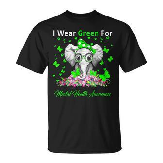 I Wear Green For Mental Health Awareness Elephant T-Shirt - Monsterry DE