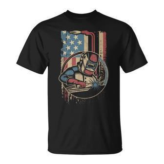 Weld Welder Welding Vintage American Flag Welders T-Shirt - Monsterry