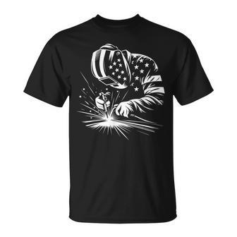 Welder American Flag Usa Patriotic Welding Welder T-Shirt - Monsterry