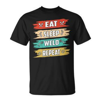 Welder Distressed Eat Sleep Weld Repeat Welding T-Shirt | Mazezy UK