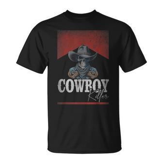 Western Cowboy Killer Cowboy Skeleton Hat And Scarf T-Shirt | Mazezy