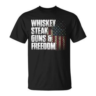 Whiskey Steak Guns & Freedom Patriotic Flag T-Shirt - Monsterry DE