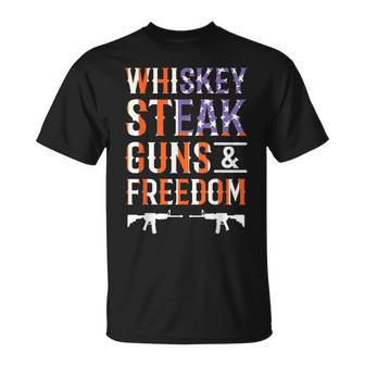 Whiskey Steak Guns & Freedom Whisky Alcohol Steaks Bbq T-Shirt - Monsterry UK