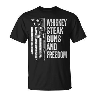 Whiskey Steak Guns And Freedom Usa Bbq Gun On Back T-Shirt - Monsterry UK