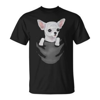 White Chihuahua Dog In Pocket T-Shirt | Mazezy