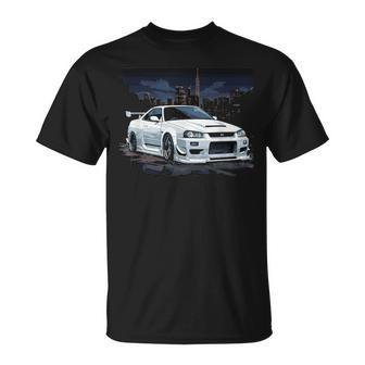 White Gt R 34 Skyline Jdm Car Enthusiast T-Shirt | Mazezy