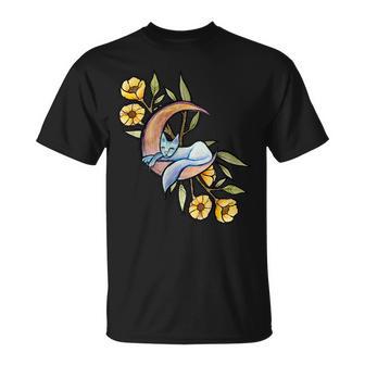 White Kitty Cat Flower Moon T-Shirt - Monsterry UK