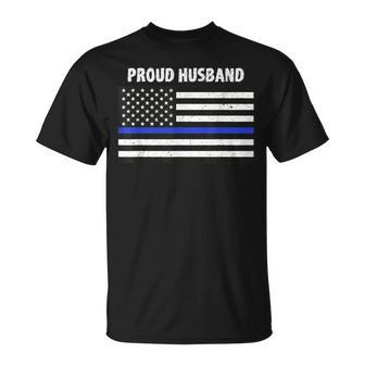 My Wife Is A Police Officer Proud Husband Blue Line T-Shirt - Monsterry AU