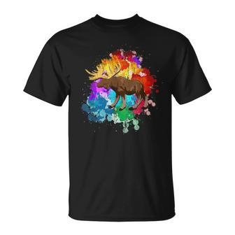 Wild Animal Wildlife Canada Forest Elk Colorful Moose T-Shirt - Monsterry AU