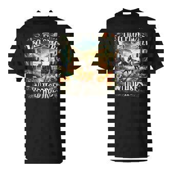 Wild Flowers Wild Horses Retro Southern Sunset Cowgirl T-Shirt - Seseable