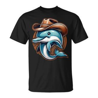 Wild Western Howdy Dolphin Sea Ocean Animal Lover Cowboy Hat T-Shirt - Monsterry