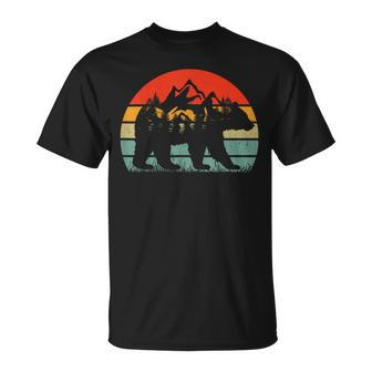 Wildlife Trees Outdoors Nature Retro Forest Bear Camping T-Shirt - Monsterry