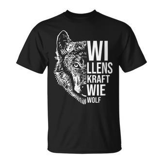 Willenskraft wie Wolf T-Shirt Herren, Schwarzes Wolf-Motiv Tee - Seseable