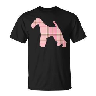 Wire Fox Terrier Pink Plaid Dog Silhouette V2 T-Shirt - Monsterry DE