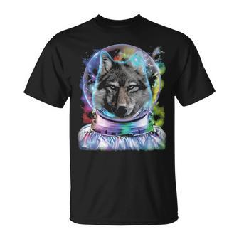 Wolf As Astronaut Exploring Galaxy Space T-Shirt | Mazezy
