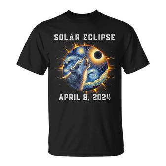 Wolf Fans Totality Solar Eclipse 2024 Wolf Howling Eclipse T-Shirt | Mazezy