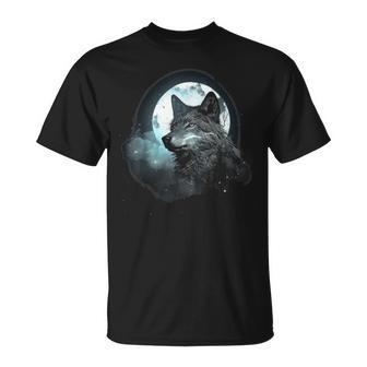 Wolf Full Moon Geometric Mystical Nature Wolf Lover T-Shirt - Thegiftio UK