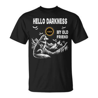 Wolf Hello Darkness My Old Friend Solar Eclipse April 8 2024 T-Shirt - Thegiftio UK