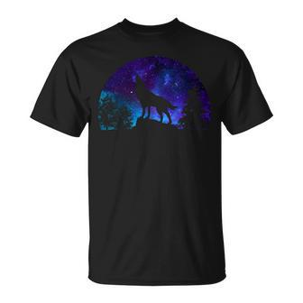 Wolf Howling Moon Love Wolves Cosmic Space Galaxy Girl T-Shirt - Monsterry AU