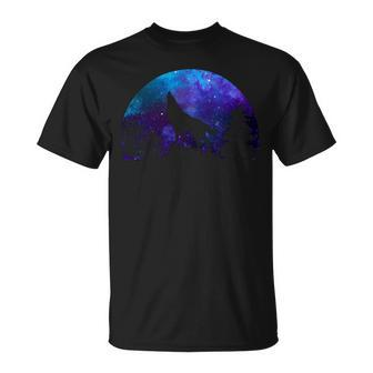 Wolf Howling Moon Love Wolves Cosmic Space Galaxy Men T-Shirt - Monsterry