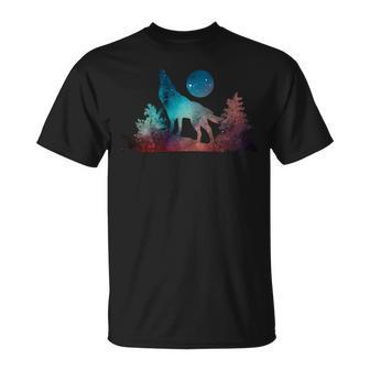 Wolf Howling Moon Love Wolves Cosmic Space Galaxy Women T-Shirt - Monsterry CA